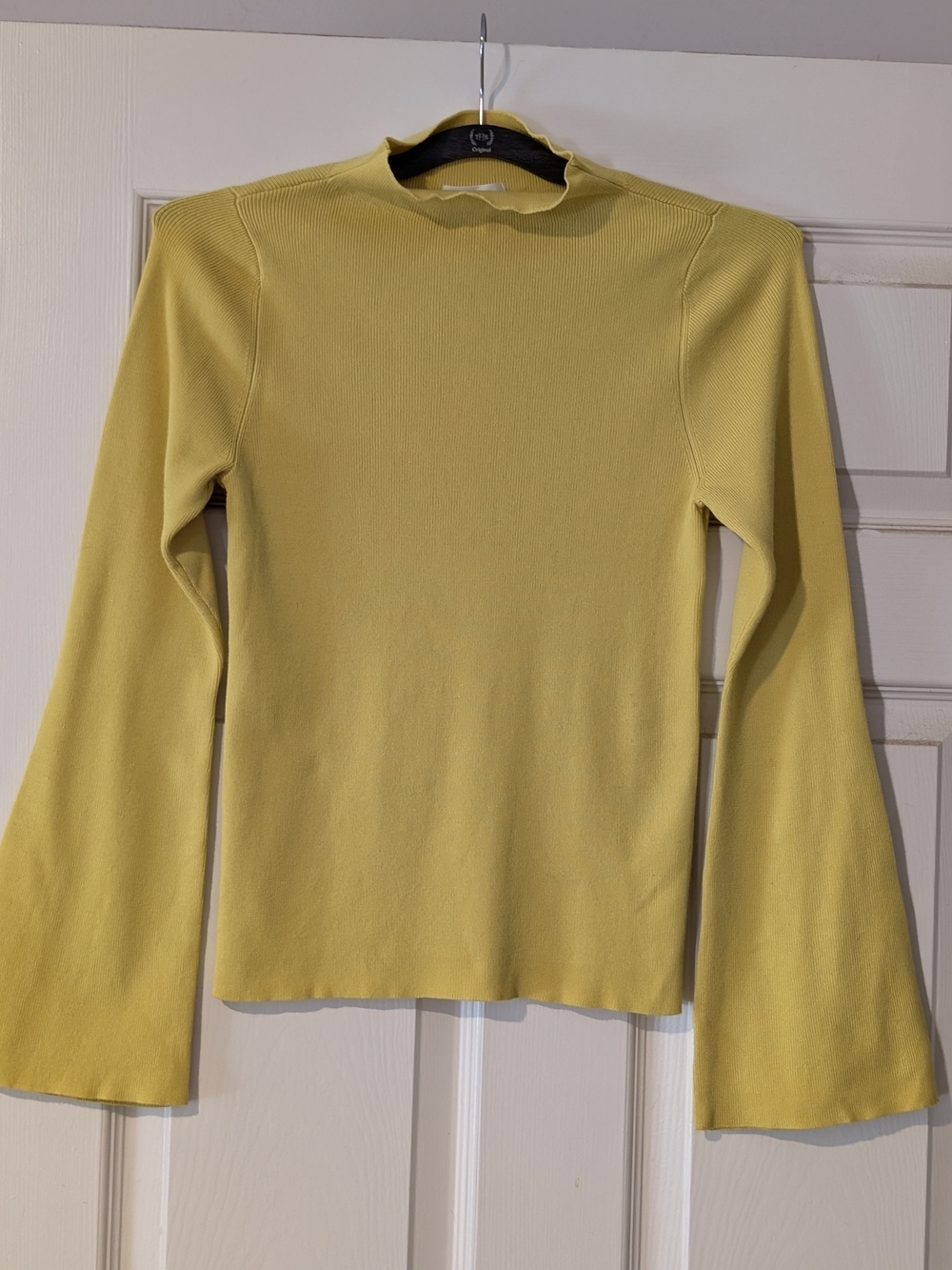 Anthropologie Lemon Yellow Ribbed Mock-Neck Long Sleeve Top